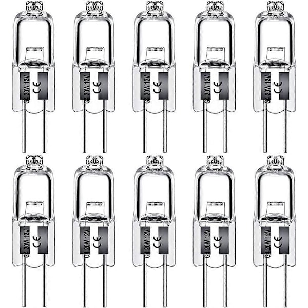 G4 Halogen Lyspærer 10W 12V Klar Kapsel 2-Pols Lampe Pære Halogen Pin Base Varmt Hvit Dimbar 10-pakning