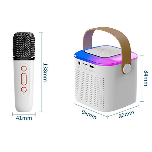 Kannettava Bluetooth 5.3 -kaiutinjärjestelmä kahdella langattomalla mikrofonilla, kotilaulukaiutin, valkoinen