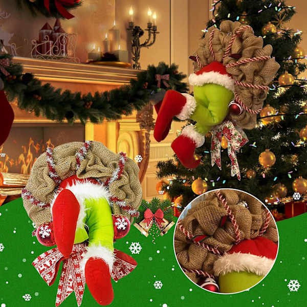 Grinch Julekrans, Julepynt Julekrans, Kranser Hjemmedekor Tilbehør, Julepynt