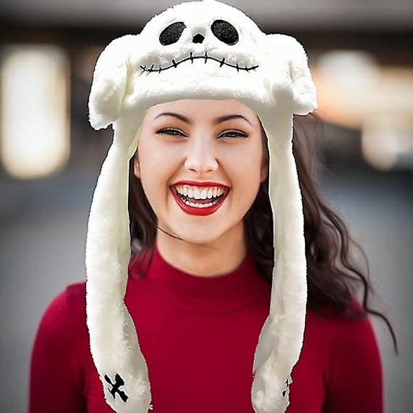 Öronrörande hoppande hatt rolig plysch spöke hatt unisex öronlappar rörliga öron hatt cosplay halloween jul fest hatt(vit)