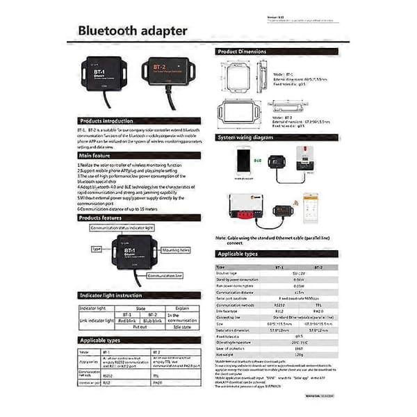 BT-2 Solcellecontroller Udvid Bluetooth Kommunikation Bluetooth Adapter Samarbejd med Mobiltelefon