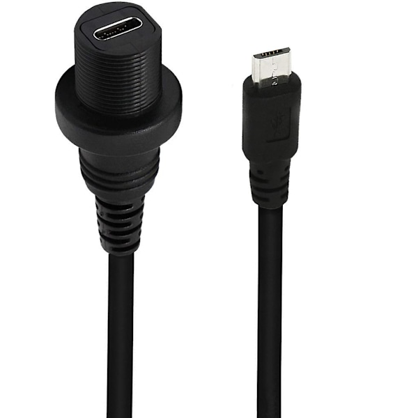 Micro USB 90 asteen urosäätöinen urosliitin USB 3.1 Type-C naarasliittimeen, upotettu paneeliin asennettava jatkokaapeli autoon, moottoripyörään ja kojelautaan