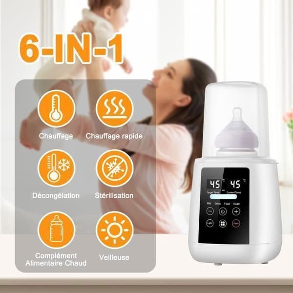 6-in-1 pullonlämmitin, tuttipullon sterilointilaite, vauvanruoan lämmitin, monitoiminen sterilointilaite, BPA-vapaa