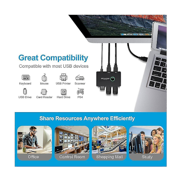 Usb Kvm Switch Usb 3.0 Kvm Usb Switch til Tastatur Mus Printer Mi Box 2pc Portdeling 4stk Dev