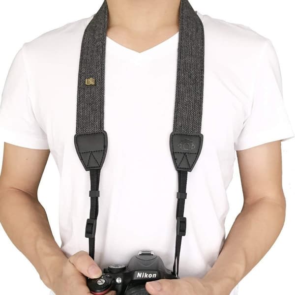 Gray Retro Camera Strap for DSLR and Mirrorless Cameras - Comfortable and Adjustable