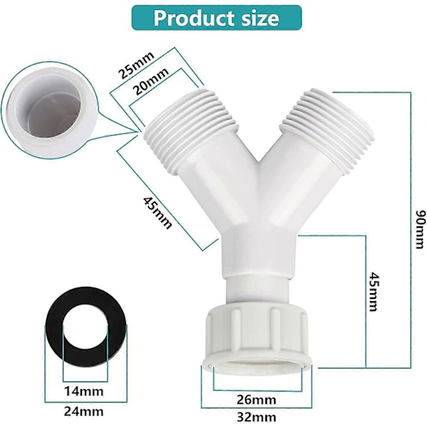 Vaskemaskine Y-stykke, Plastik 3/4 Slangekobling, Apparat Indløb Bsp Slange Y-stykke Splitter Kobling, Til Vaskemaskine Opvaskemaskine 2 stk
