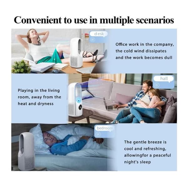 Bladeless ventilator, lydløs bladeless ventilator til soveværelset, touch-kontrol, 6 hastigheder