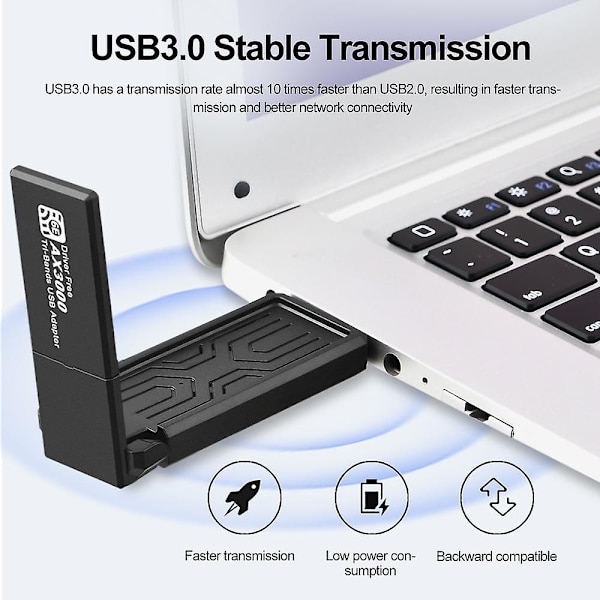 5400Mbps WiFi6E USB3.0 Adapter Trådløst Nettverkskort Tri-Band 2.4G 5G 6G Wlan WIFI Mottaker Ethernet Dongle for PC Laptop Win 10 11 Driverfri