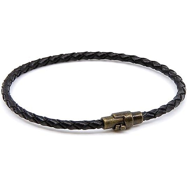 Handgjord enkel loop flätad läderarmband med magnetiskt mässingsspänne, svart