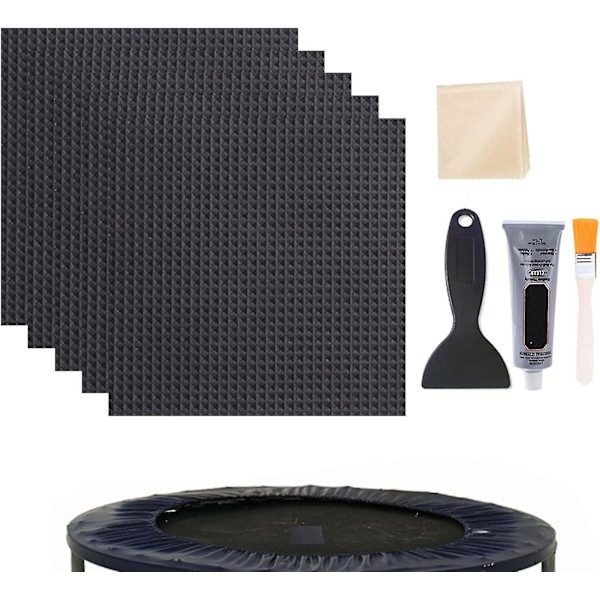 5-pack Snabb Trampolin Patch Reparationssats 4 X 4 Kvadratiska Patcher Kit Med Limborste Skrapa Handskar Och Torka Trampolinmatta Reparationstillbehör För Hål