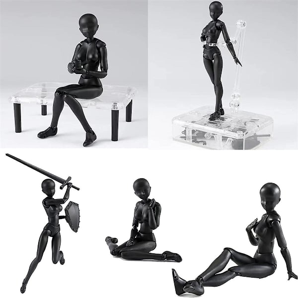 PVC-modell med låda, ritningsfigurer för konstnärer (kvinna + man, svart)