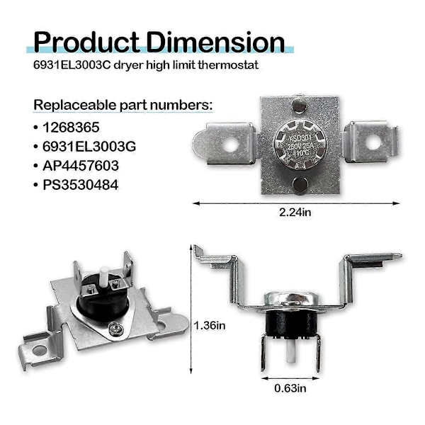 AGM30045804 Tørketrommel Termistor og Termostat Kit for Ken-More