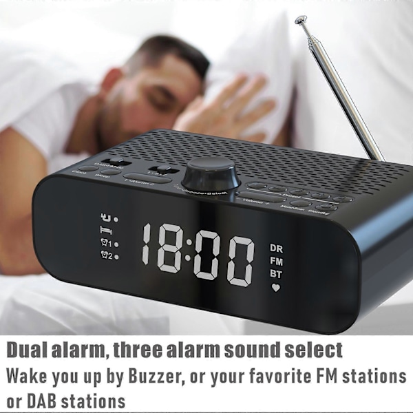 DAB-A5 LED-display DAB/FM-vekkerklokkeradio med Bluetooth-høyttaler, EU-versjon