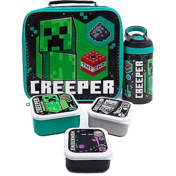 Minecraft Creeper Lunsjpose og Vannflaske (Pakke med 5)