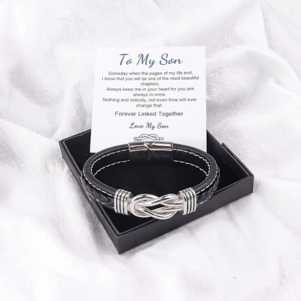Till min son Armband, Forever Linked Together Flätad Läderarmband, Rostfritt Stål Magnetiskt Spänne Läderknut Manschett Armband, Tillbaka till skolan Present