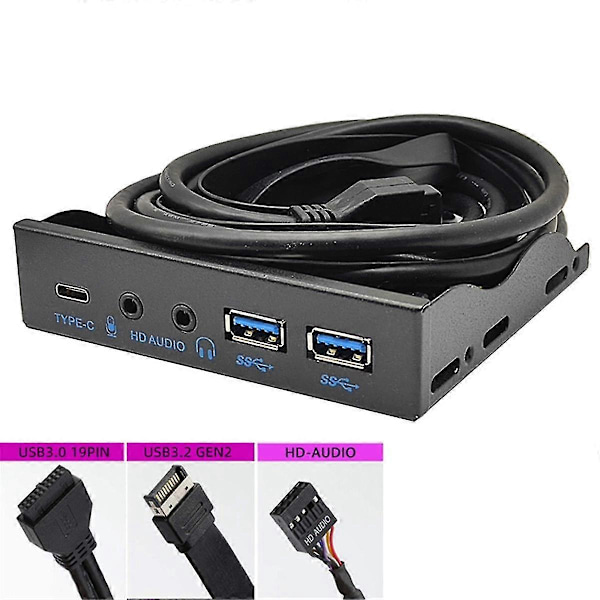 Usb Etupaneeli PC:lle Usb3.2 Gen2 10gbps Type C + 19pin 2port Usb3.0 Hub + Hd Audio 3.5mm Kuuloke Mikrofoni