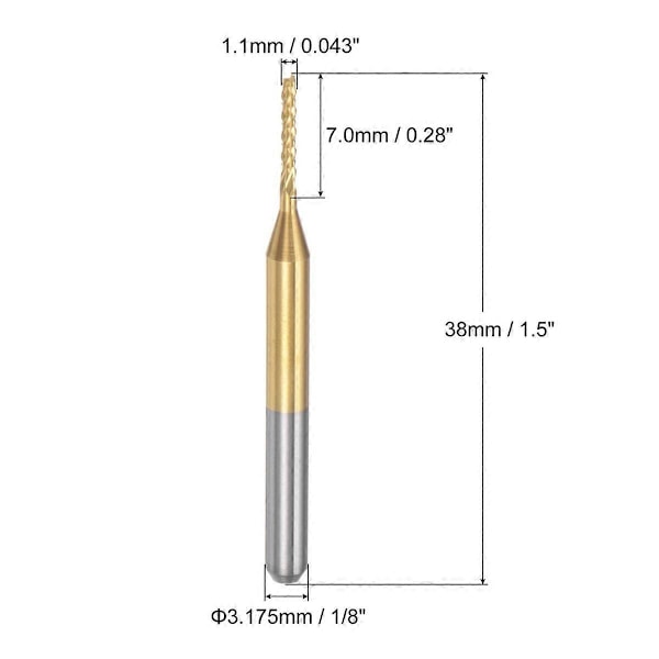 10 STK Titanium Belagt Karbid Endefraeser Gravering Fraeser CNC Router Bits til PCB Maskine, 1/8 Tomme Skaft 1.1Mm 2024THO