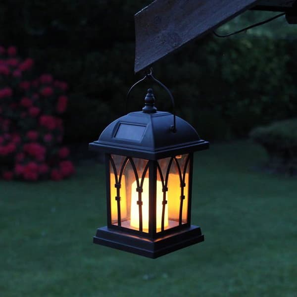 Sort solcellelygte - LED-lys - flimrende effekt - 15 cm x 15 cm x 27 cm
