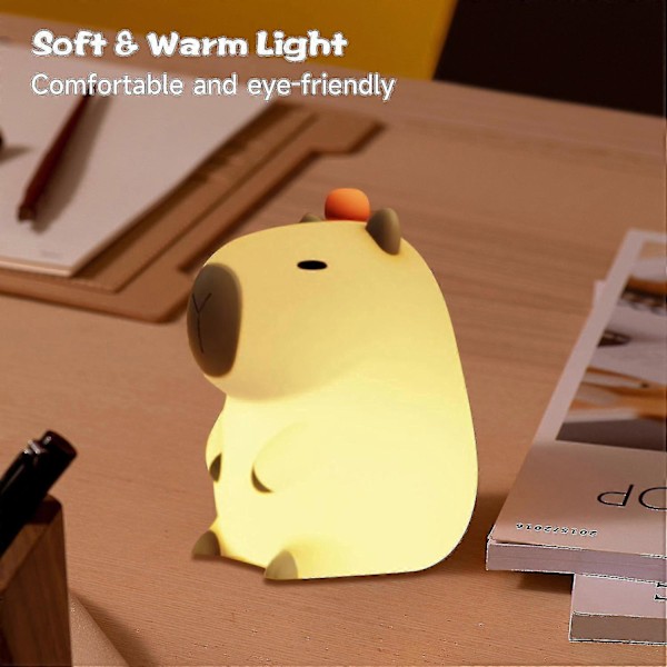 Capybara Natlampe, bærbar Silikone USB Genopladelig Dyrelampe, sød Capybara Form Berøringskontrol Lamper Til Soveværelse Stue Seng 2024THO