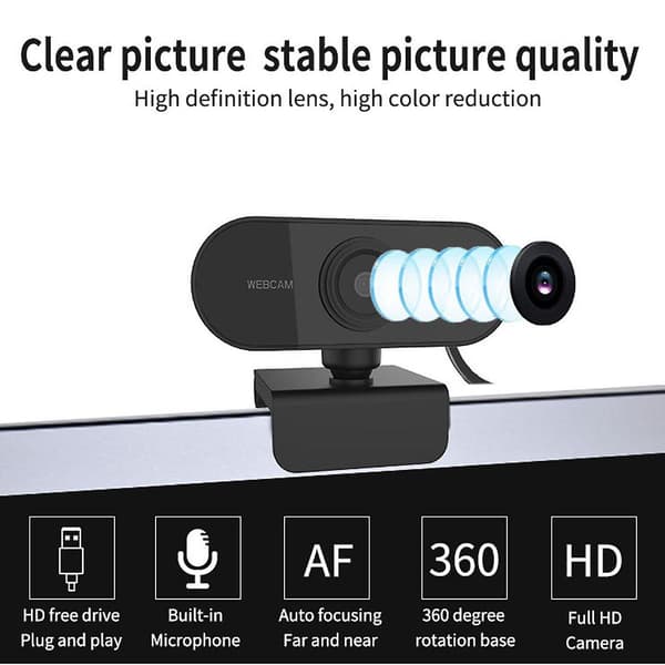 1080P Webcam med Mikrofon HD Webcam USB Kamera til PC Laptop, Zoom, Skype, Facetime, Windows, Li