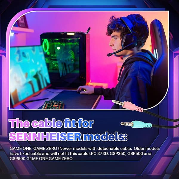 Erstatningskabel til G4ME ONE GAME ZERO 373D 350 / 500 / 600 Hovedtelefoner (PC Version 2 Meter)