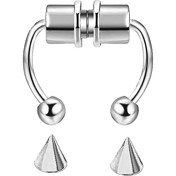 Magnetisk Septum Næsering Hestesko Rustfrit Stål Falsk Næse Septum Ringe Ikke-piercet Clip-On Næsebøjle Ringe sølv