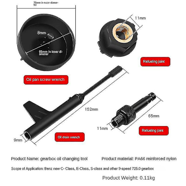 Adapterset för transmissionsolja, specialverktyg för oljeavtappning för Mercedes Benz 9G Tronic