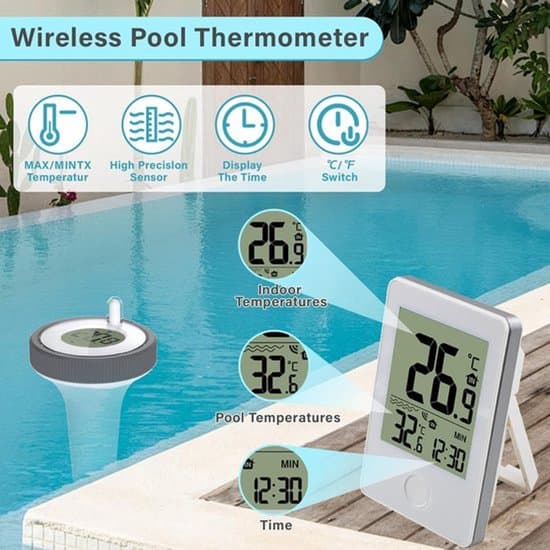 Pooltermometer - Flytande Pooltermometer - Trådlös Flytande Pooltermometer - Flytande Vattentermometer - Vattentermometer med LCD-display