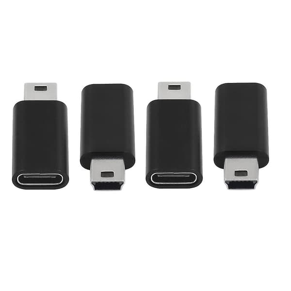 4 stk. USB C til Mini USB 2.0 Adapter Type C Hun til Mini USB Han Konverter Adapter til MP3 Afspillere Dash Cam, Sort