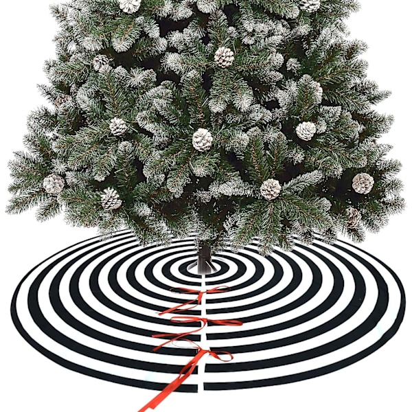 Svart og hvit juletreteppe, rustikke juledekorasjoner i bondegårdsstil, 91 cm treteppe dekor