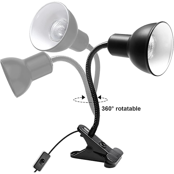 Varmelampe for skilpaddeakvarium, skilpadde med 2 UVA UVB pærer, bakelampe justerbar 360° roterende klips for skilpadde og slange akvarium