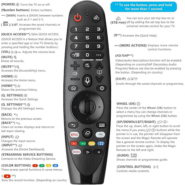 AKB75855501 Erstatningsfjernkontroll for LG LCD TV-er, ingen luftmus eller stemmekontrollfunksjon