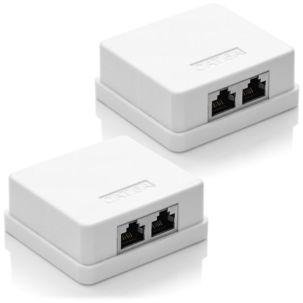 2x Cat 6a Nettverkskontakter, 2x Ftp Rj45 Kontakter, Skjermet 10gbit Ethernet Lan Veggmonteringskabel, Hvit