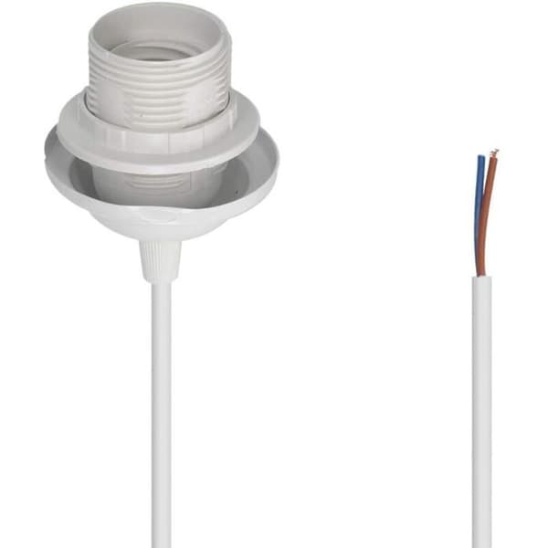 2x elkabel til lampe - Kabel med hvid E27 fatning og fastgørelsesring - Ophængsbeslag til loftslampe