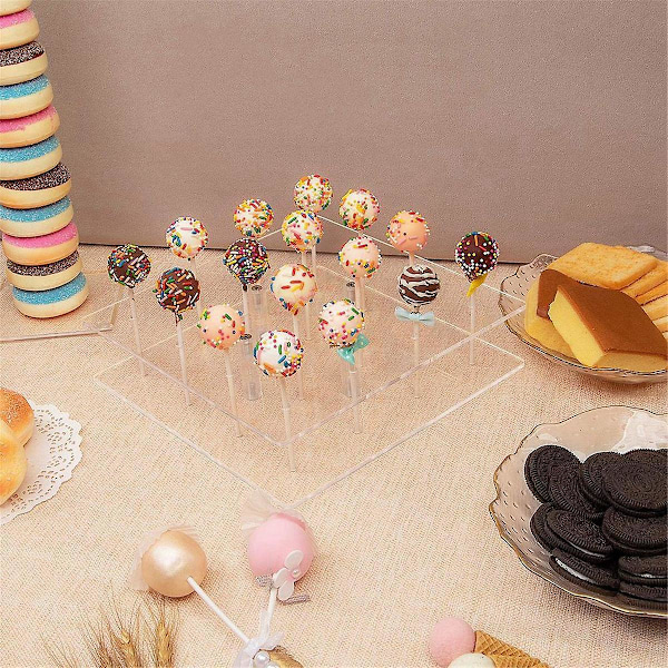 Akryl Cake Display Stativ, 16 Hål Klar Kvadratisk Lollipop Hållare För Bröllop Baby Shower Födelsedag