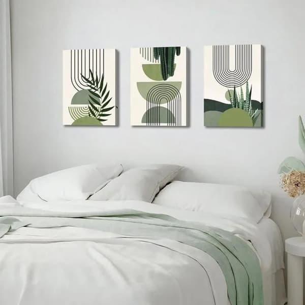 Indrammet billede - Boho - Grøn - Plantemotiv - Sæt med 3 stk. 90 x 40 cm