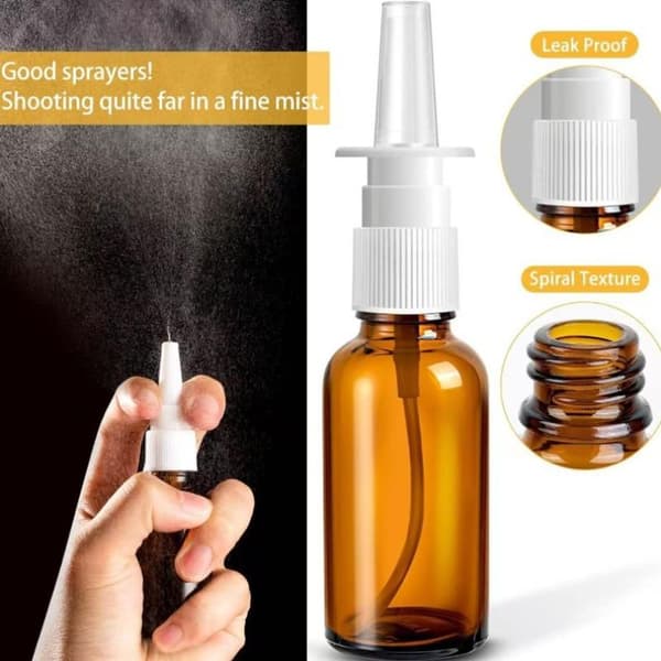 Amber Glass 1 oz Nasal Spray! Empty, Refillable, Travel Size Premium Glass for Saline! (2-Pack)