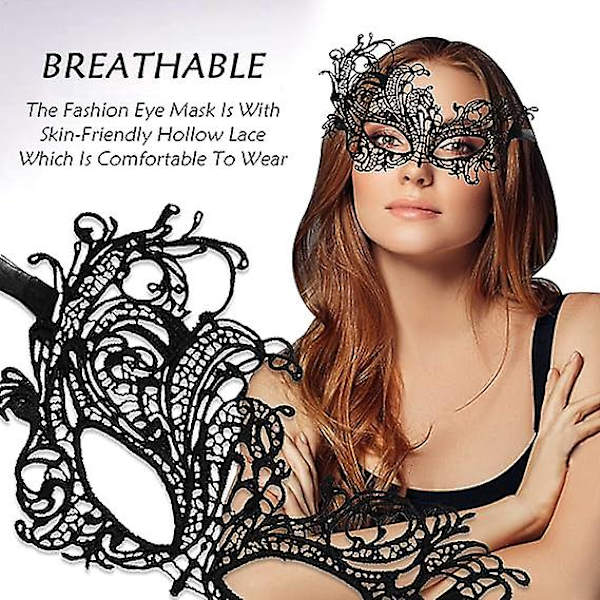 Maskeradmask i spets, venetianska masker för kvinnor, svarta maskeradfesttillbehör, kostymtillbehör för par, kvinnor, män, karneval