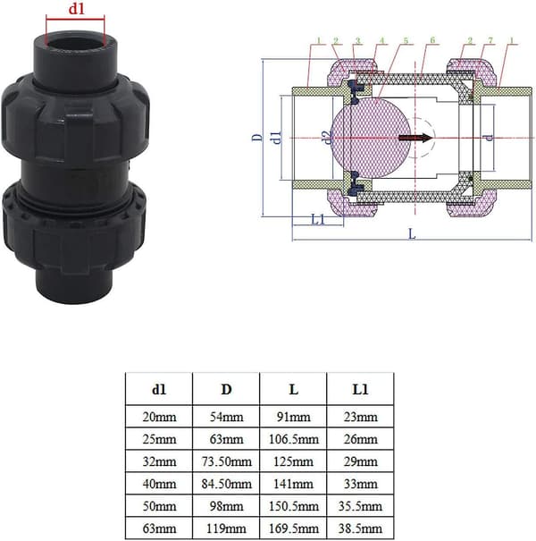 Kulkontrollventil 20 25 32 40 50 63mm Simbassäng Backventil Anti Backflöde Pvc Ventil Backventil (innerdiameter 32mm)