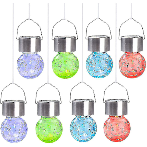 8-pakning utendørs hengende solcellelamper, dekorative krakkelerte glasskuler, vanntette solcellelamper, hengende solcellelamper for hage, plen, blomsterbed.