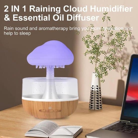 RainCloud luftfuktare med vattendroppe svampdesign och 7-färgs aromdiffusor