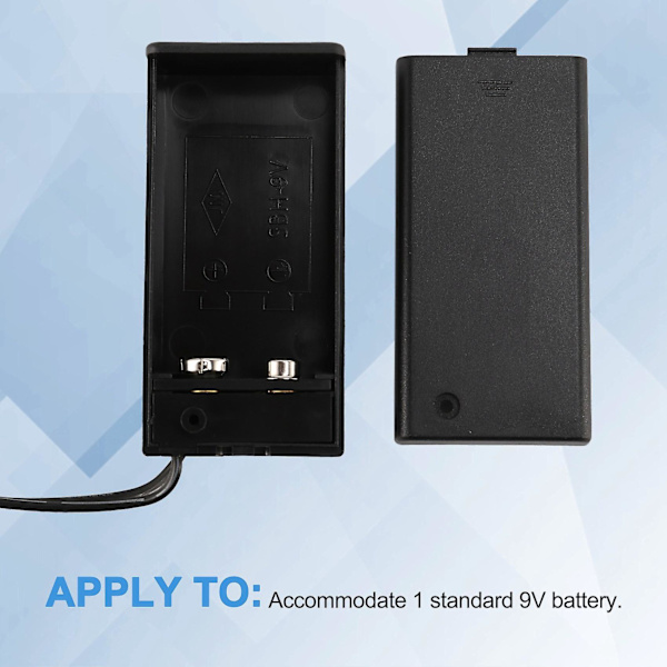 Batterihållare för 9V PP3-batteri med sladd, strömbrytare, lock och 2,1 mm-kontakt