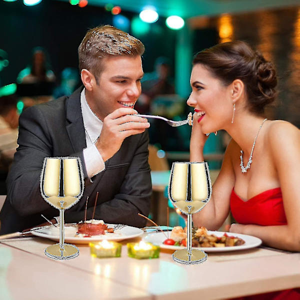Guldfärgade vinglas, 2 rostfria cocktailglas