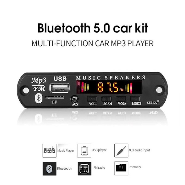 Bluetooth 5.0 Bil Audio Modul MP3 Afspiller Dekoder Board WMA FM Radio Auto Radio Adapter