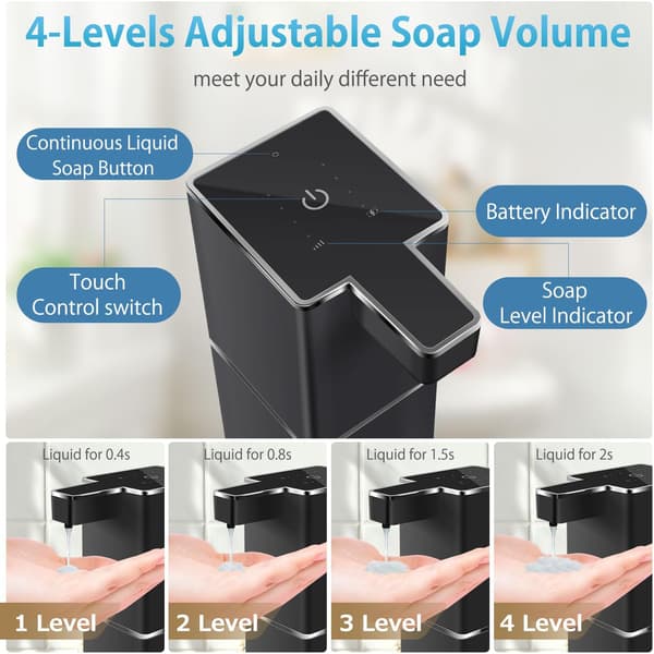 Automatic Liquid Soap Dispenser, Touchless Dispenser (380ml / 12.8oz, Rechargeable, Wall-Mounted, 4 Speeds)