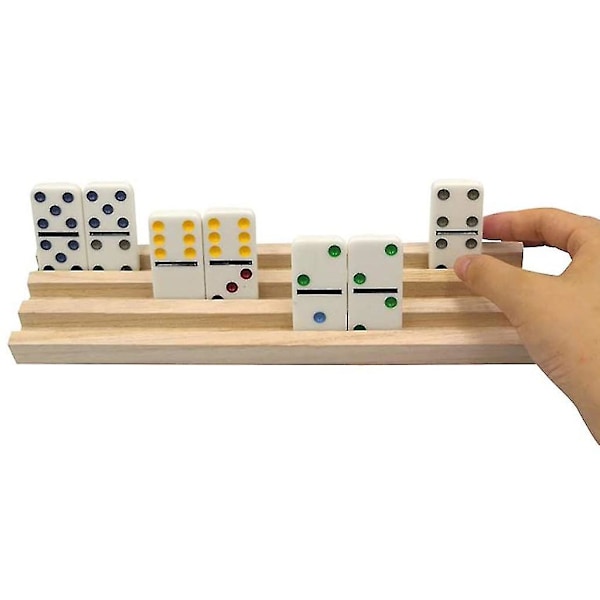 Träsats med 4 dominobrickor, dominohållare i trä, dominohållare för domino
