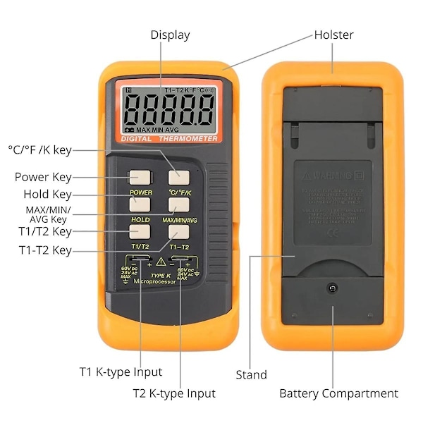 Noga temperaturmätning Övervakning Värmemätare med 4 Termoelementprober Sensor K-Typ Termoelement Termometer