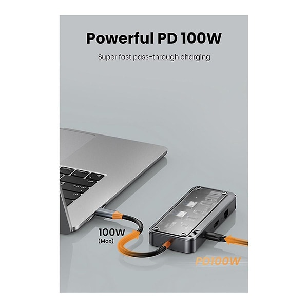 USB-C Hub 8-i-1 Typ-C 3.1 till 4K-adapter 5GB RJ45 SD/TF-kortläsare Hub USB 3.0 100W PD Snabbladdning