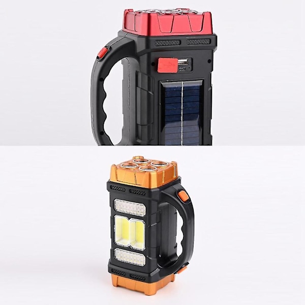 USB-uppladdbar ficklampa Solcells-LED-lampa med COB-arbetslampa 4 växlar Laddar mobiltelefon Camping