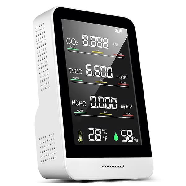 5-i-1 CO2-mätare Digital Temperatur Fuktighetssensor Testare Luftkvalitetsmonitor Koldioxid Tvoc